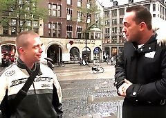 Blonde in lace stockings shares passionate Amsterdam tryst with local man