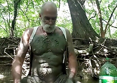 Bearded Elderly Dad Plays with Mess and Urinate