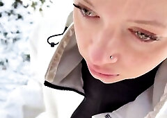 A hot cutie is jogging peacefully throughout the snowy forest when a stranger suddenly freezes her in place. That guy steps closer and begins screwing