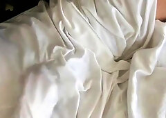 White nylon slip wank & cum 2