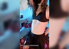 Trans Cutie in Swimsuit Teases Her HARD RAMROD in Petticoat