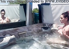 Artemisia love fingering her twat in the outdoor jacuzzi slutty af large boobs water and town sounds