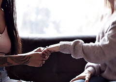 Kinky blondes get wet and wild in the bathtub while tribbing and licking each other's bald pussies