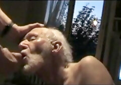 elderly grandpapa gargling