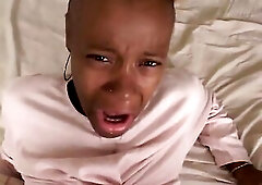 Little knob sucking ebony angel with fair hair gets polished