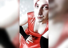 Natural Titties Feminine Male in Red Suit