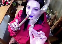 Cigar Oral pleasure & Ripped Hose Twat Massage & Cum on My Downjacket