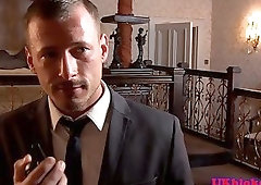 Brit bear blows load on tattoo stud