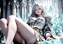 From the dreamy ice palace to the grand crystal hall, chase the silver-haired warrior and mage as they stroll throughout the snowy wilderness. Clothed