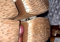 Spunk on friend's demon shoes by Fantasyshoefucker101