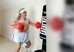 Boxing topless and punching my titties! Would u like to fight me?