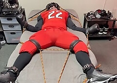 Dominant gay football player gets restrained and pleasured