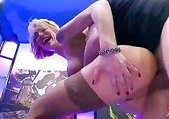 The sexy golden-haired in fishnets begins surrounded by multiple boys. This babe greedily sucks schlongs, gets pounded doggy style and takes facials. 