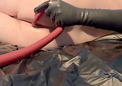 Getting stretched by a long snake dildo in my tight ass