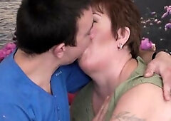 Obese older aunty suck and screw youthful wang