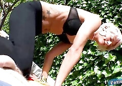 Pervert chap with kinky fetish for yoga panties pounds hard youthful golden-haired POV