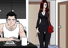 Animated cartoon of a guy turning into striking a shemale