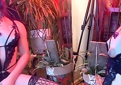 gothy trans succubus jerks off in the mirror and sucks bad dragon toy