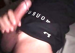 Hawt Chap Jerking Off His Large Rod in Taut Workout Clothing with Loud Groaning and Intensive Masturbation on the Couch