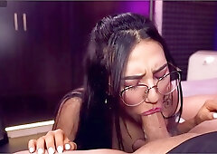 Sexy Latina MILF with glasses blowjobs POV