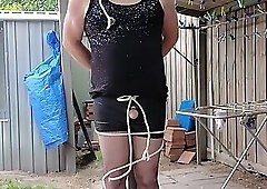 DAISY TIED TO A POLE IN TIGHT SHORTS