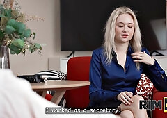 Blonde New Boss Informs Eager Employee That Rimming Her Ass During Intense Anal Ass-Licking Is Standard Procedure For