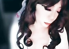 Oriental trans in hot swimsuit awaiting to be group-sex