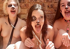 Three Puppy Sluts Drooling With Their Tits Out