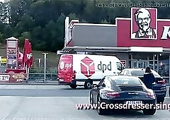 Gummipuppe Monique CD with female mask in public