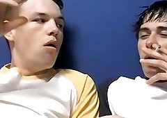 Young men relax while smoking before blowjobs and hard drilling