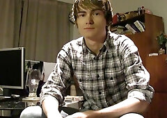 POV facial porno movie featuring a floppy-haired twink boy