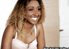 Cute black teen oiled and banged on pov casting