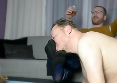 Master Bassil watching Millionaire. Faggot slave lick his feet. Worship