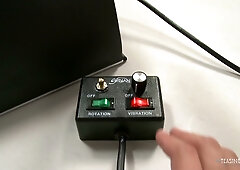 Lexi Belle tests the Sybian in the workshop before riding her partner hard