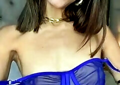 Sexy brunette wearing stockings masturbates webcam