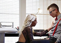 Raunchy secretary in lingerie fucked by big boss