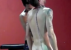 Young gay stands still while being dominated and toyed with