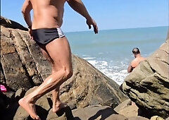 GUYS HAVING HOOKUP ON THE BEACH ROCKS