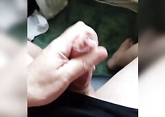 Sexy jerking off into used fuck-rubber and cum