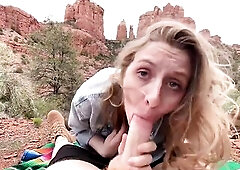 Massive Butt Golden-haired Gets Creampie Screwing in the Desert - Excited Hiking - POV 4K