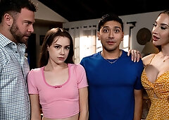 Melissa Stratton and Selena Love banged on leather couch