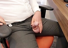 Office man, uncut cum, gay in suit