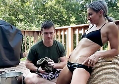 won a wager, so this chab gets to select his prize from Lora Cross. And what more excellent than to must use Lora’s washboard abs as a LITERAL WASHB