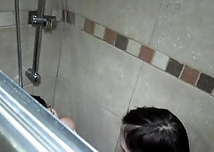 When 2 whores enter a shower jointly it can't go well, we did our lesbian babes and we dildoed every other then the youthful Tommy came into the 