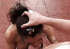 Gorgeous shemale with big breasts is fucked