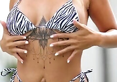 Hawt Golden-haired Oriental Sasha Stone Undresses