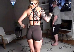 Beautiful blonde femdom strap