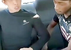 Black thug fucks a asian in a drivin car