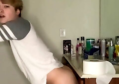 Steamy blondie teenie fellow plows himself with his fat faux-cock