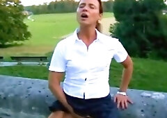 German Amateur Masturbates Outdoors to Orgasm